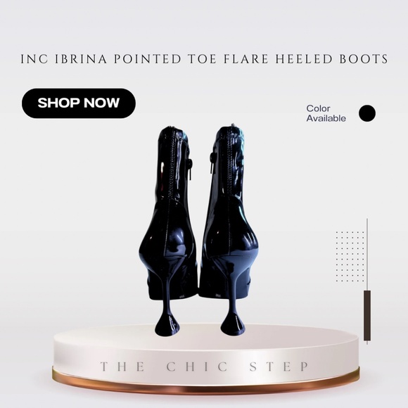 INC International Concepts Women’s Ibrina Pointed Toe Flare Heeled Boots Black - Picture 8 of 9